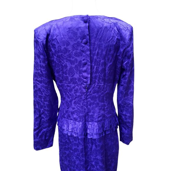 Vintage Flora Kung II New York Blue Floral Silk Dress Long Sleeve Back Zip Sz 8 - Picture 9 of 16